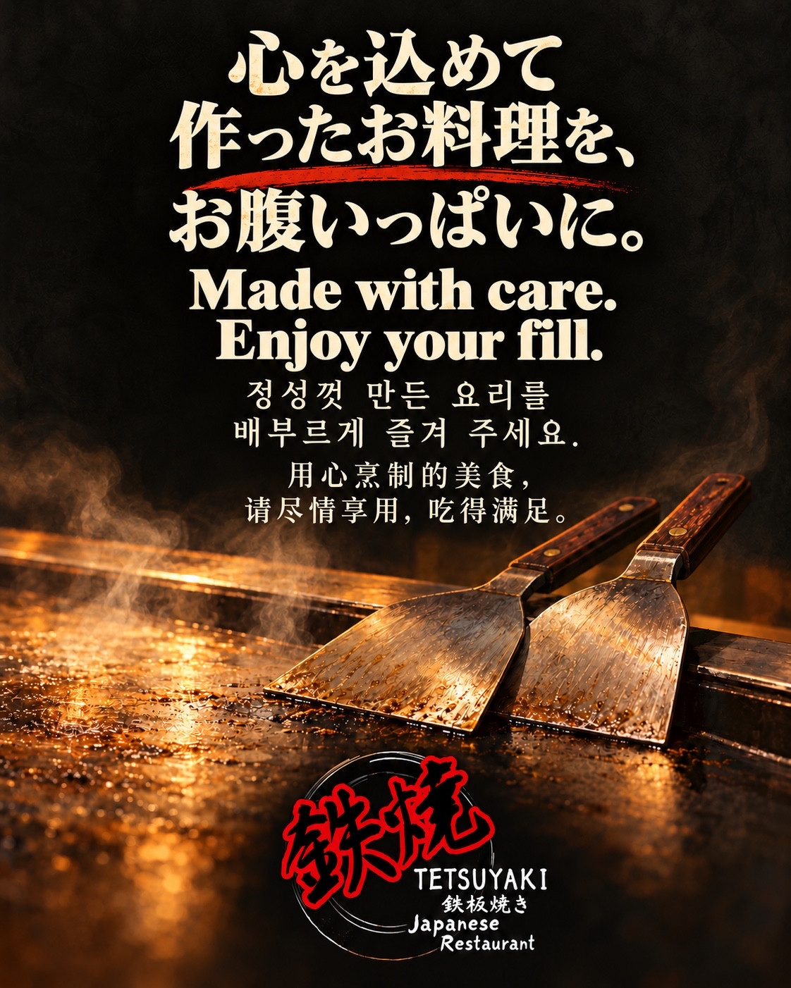 Instagramで伝えてきた理念のポスター。心を込めて作ったお料理を、お腹いっぱいに。